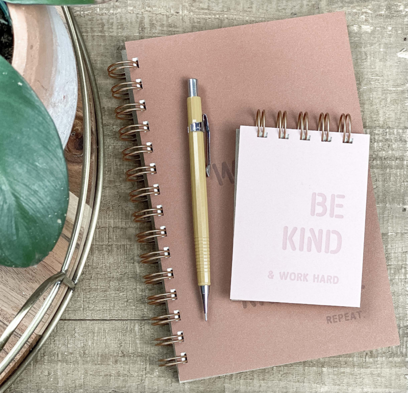 be kind & work hard mini notebook