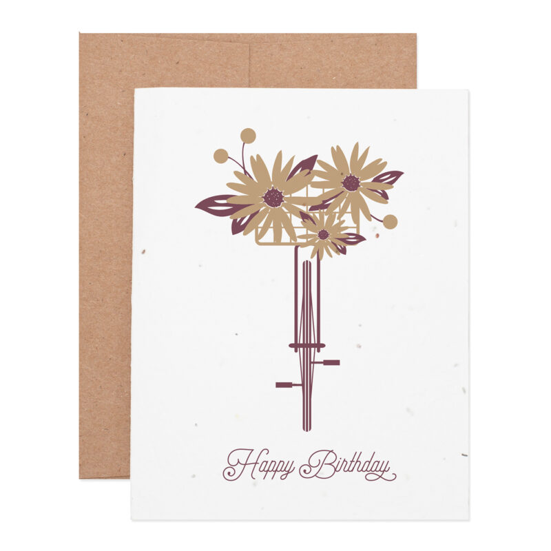 Bicycle birthday bouquet wildflower seeded plantable letterpress greeting card