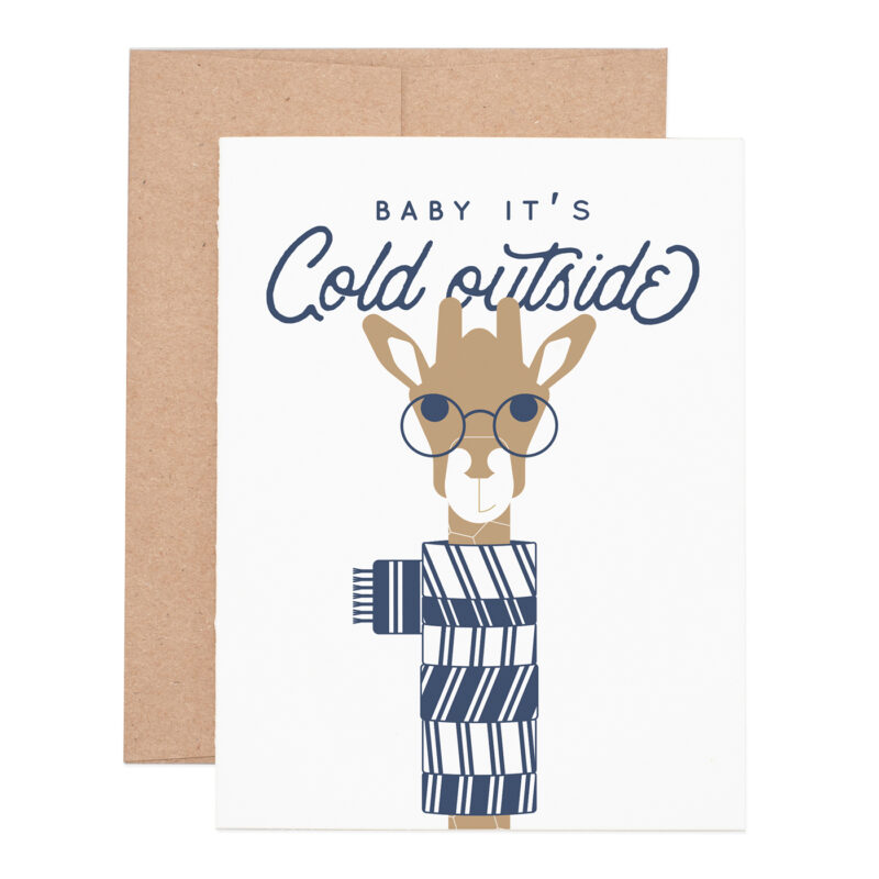 Giraffe scarf holiday letterpress greeting card