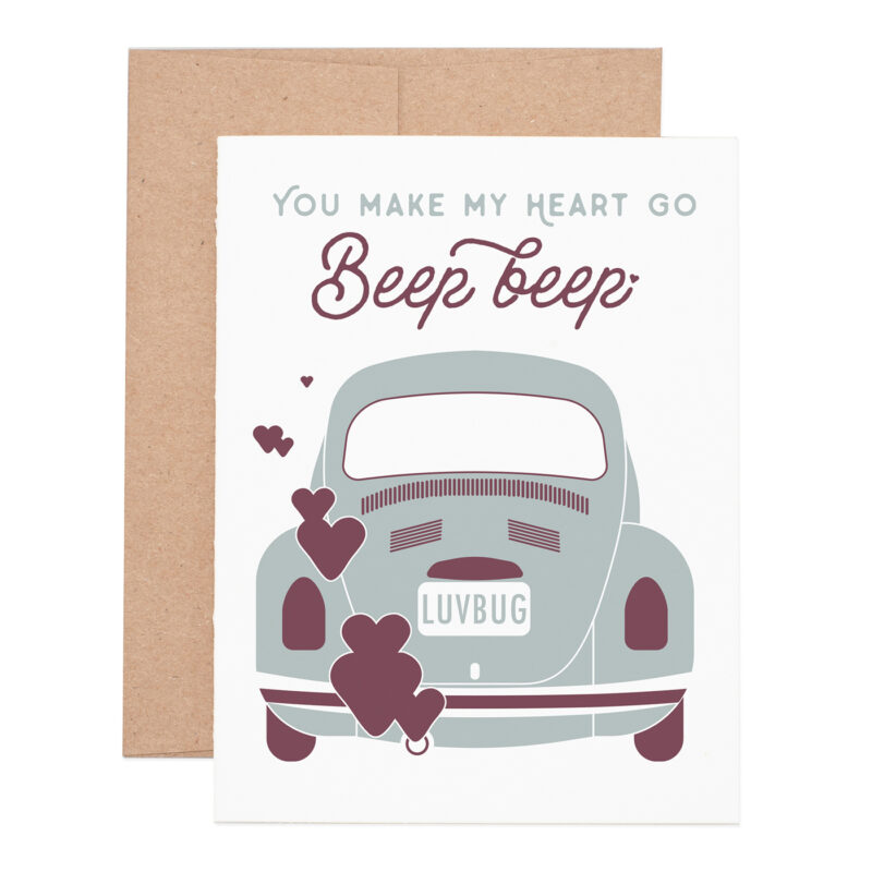 Love bug beep love letterpress greeting card