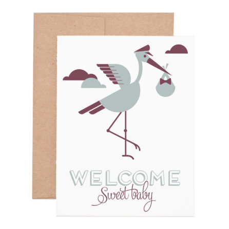 Stork welcome baby letterpress greeting card