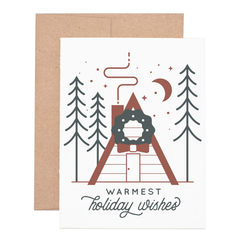 warm holiday wishes cabin letterpress greeting card