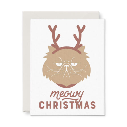 Meowy Christmas holiday greeting card with envelope