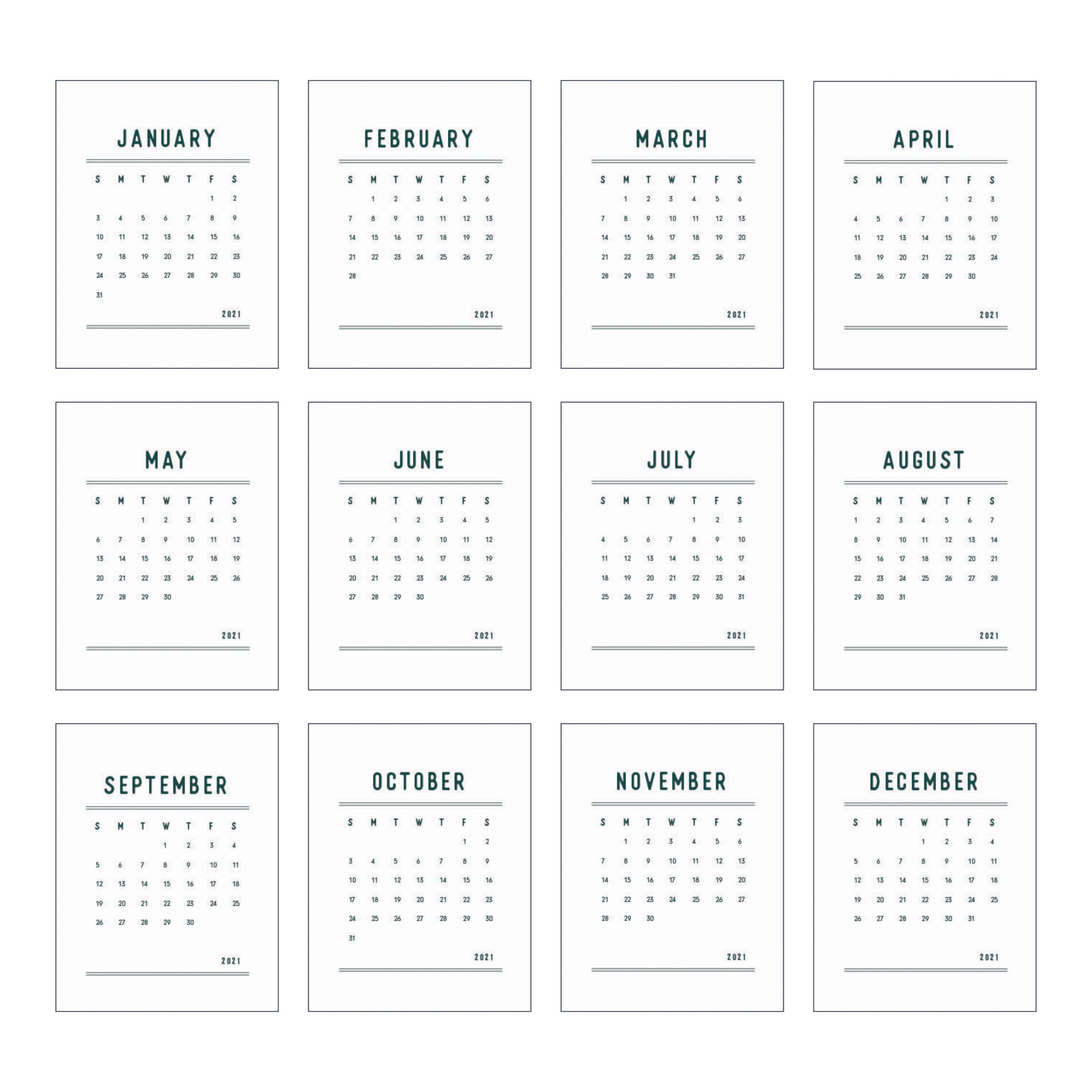 2021 Simple Line Desk Calendar | Ruff House Print Shop