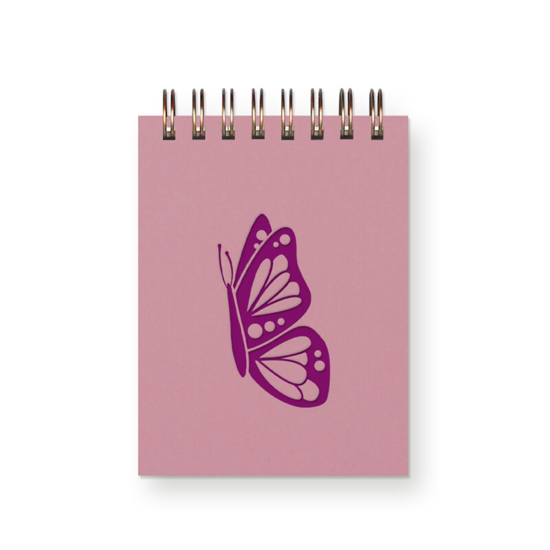butterfly mini jotter in Thistle with mulberry ink