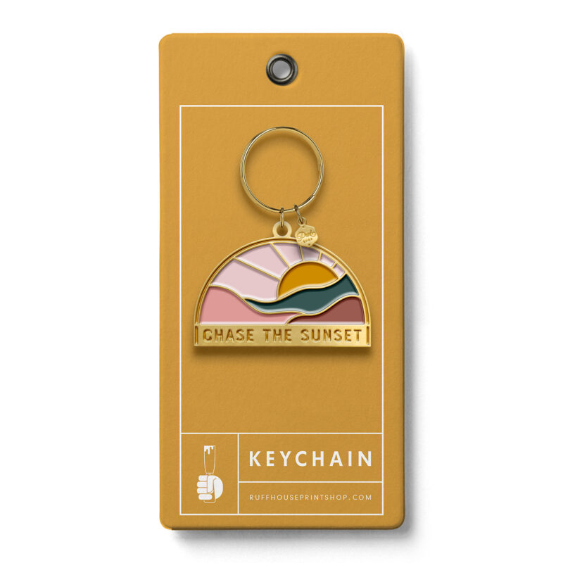chase the sunset enamel keychain with backing