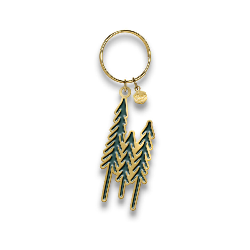 green trees keychain with gold metal