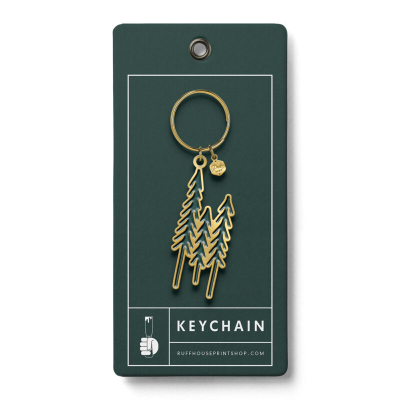 evergreen trees keychain with green backing