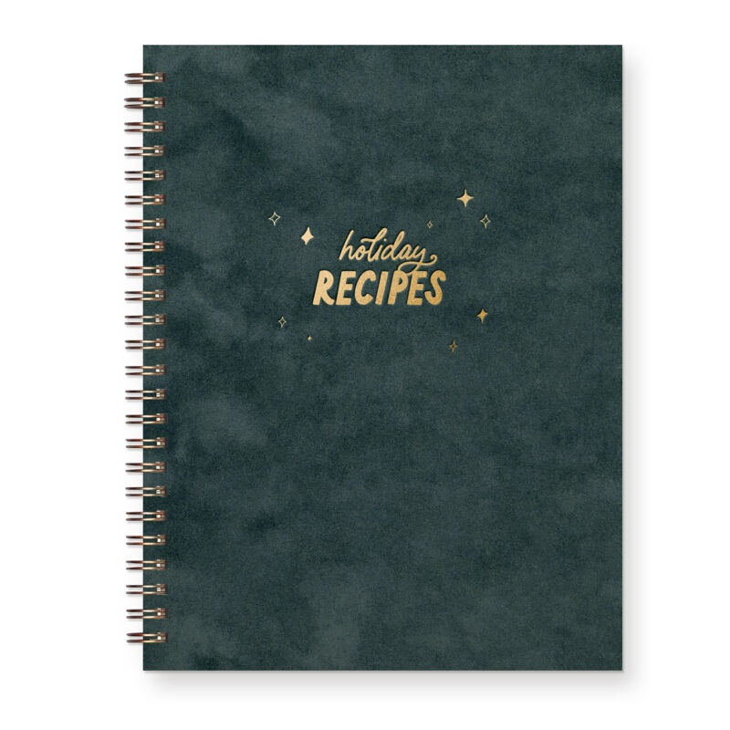 holiday recipes book with green suede cover