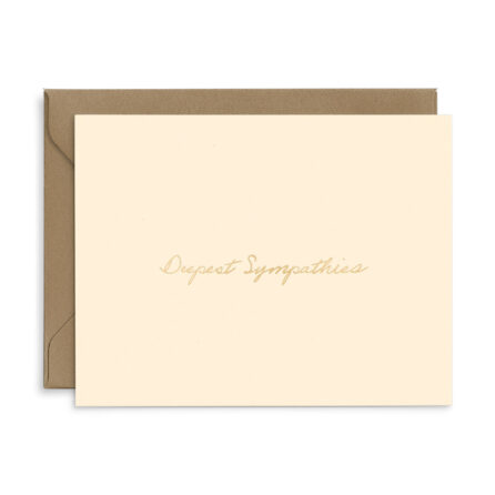 deepest sympathies card in french vanilla with gold foil script font