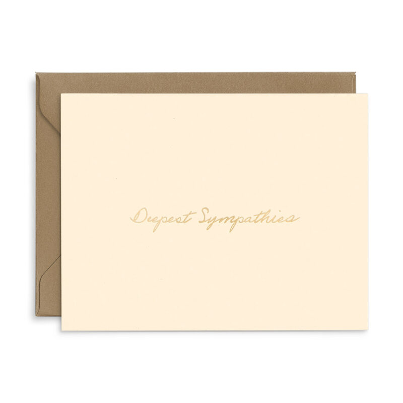 deepest sympathies card in french vanilla with gold foil script font
