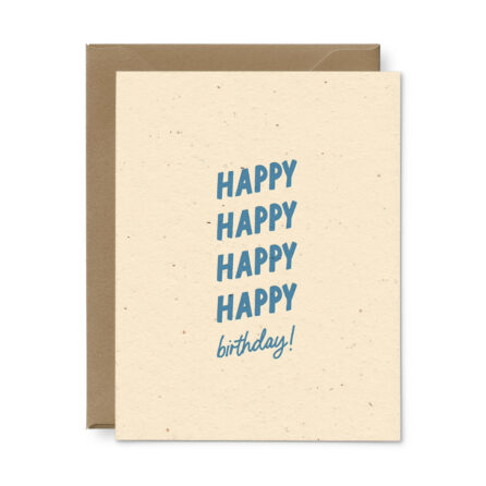 Happy x4 birthday seeded plantable greeting card in french vanilla with bluebird ink