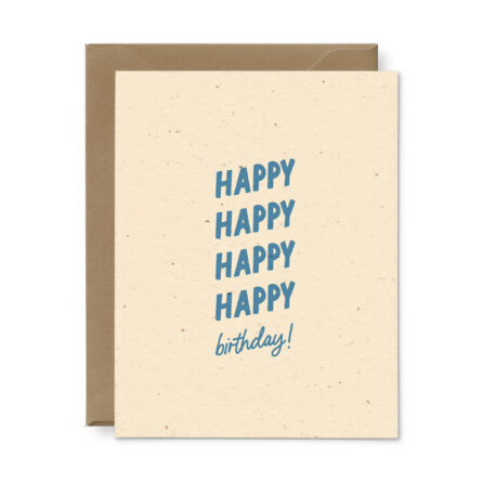 Happy x4 birthday seeded plantable greeting card in french vanilla with bluebird ink