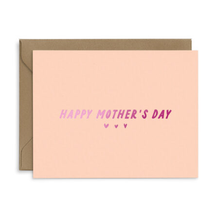 Happy mother's day greeting card with 3 heart and metallic magenta foil design