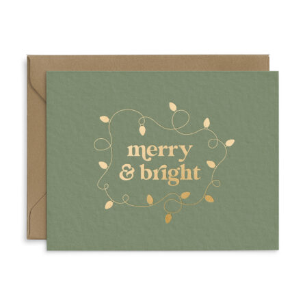 merry and bright green card with gold foil