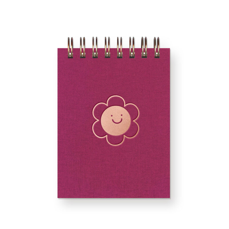 smiling flower with a mulberry linen cover and rose gold foil