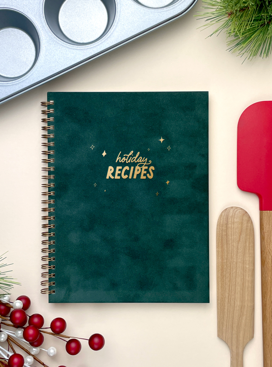 Forest green suede Holiday Recipe Book