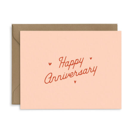 Pink Love Greeting Card that reads "happy Anniversary" with hearts