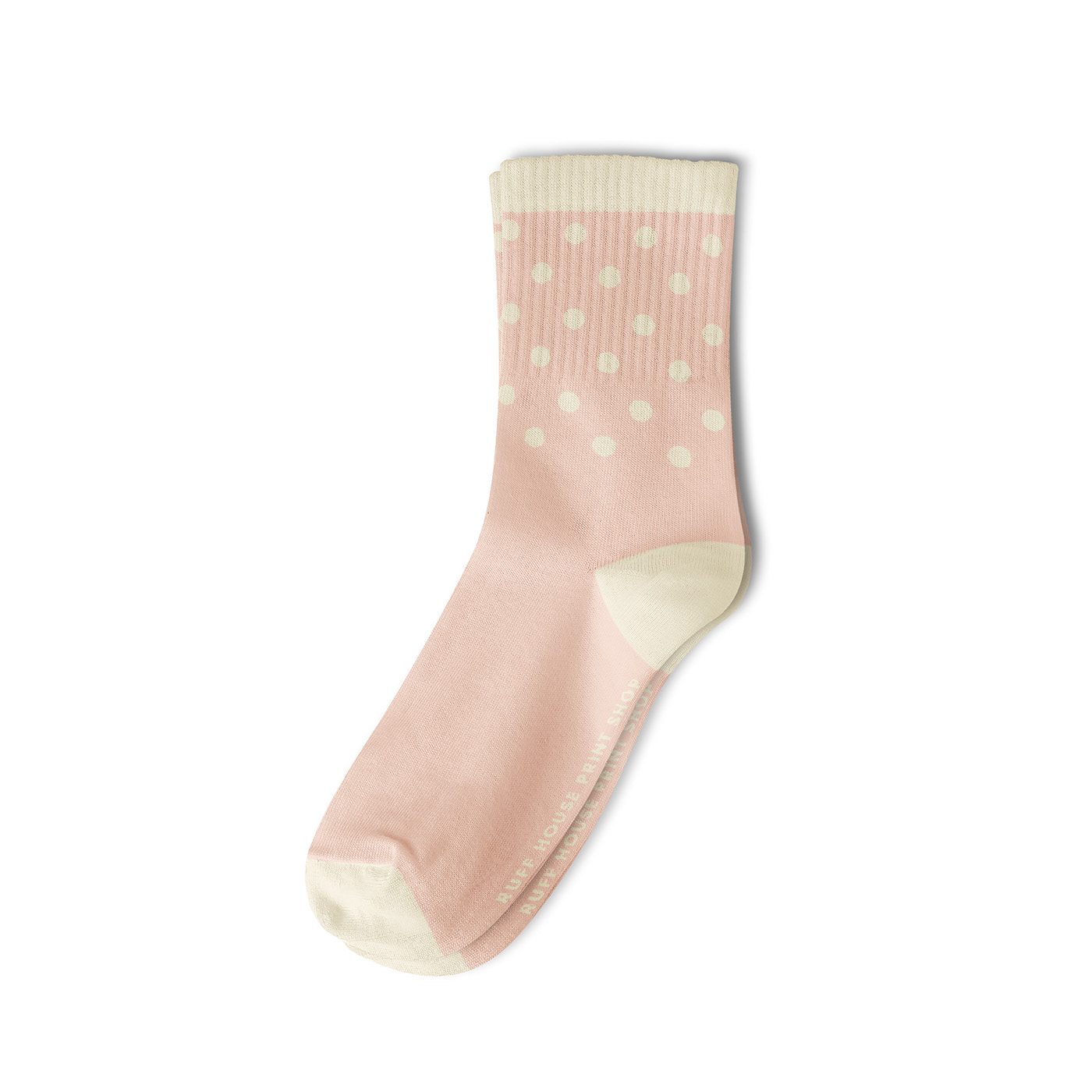 Pink and Cream Polka Dot Unisex Ribbed Crew Socks