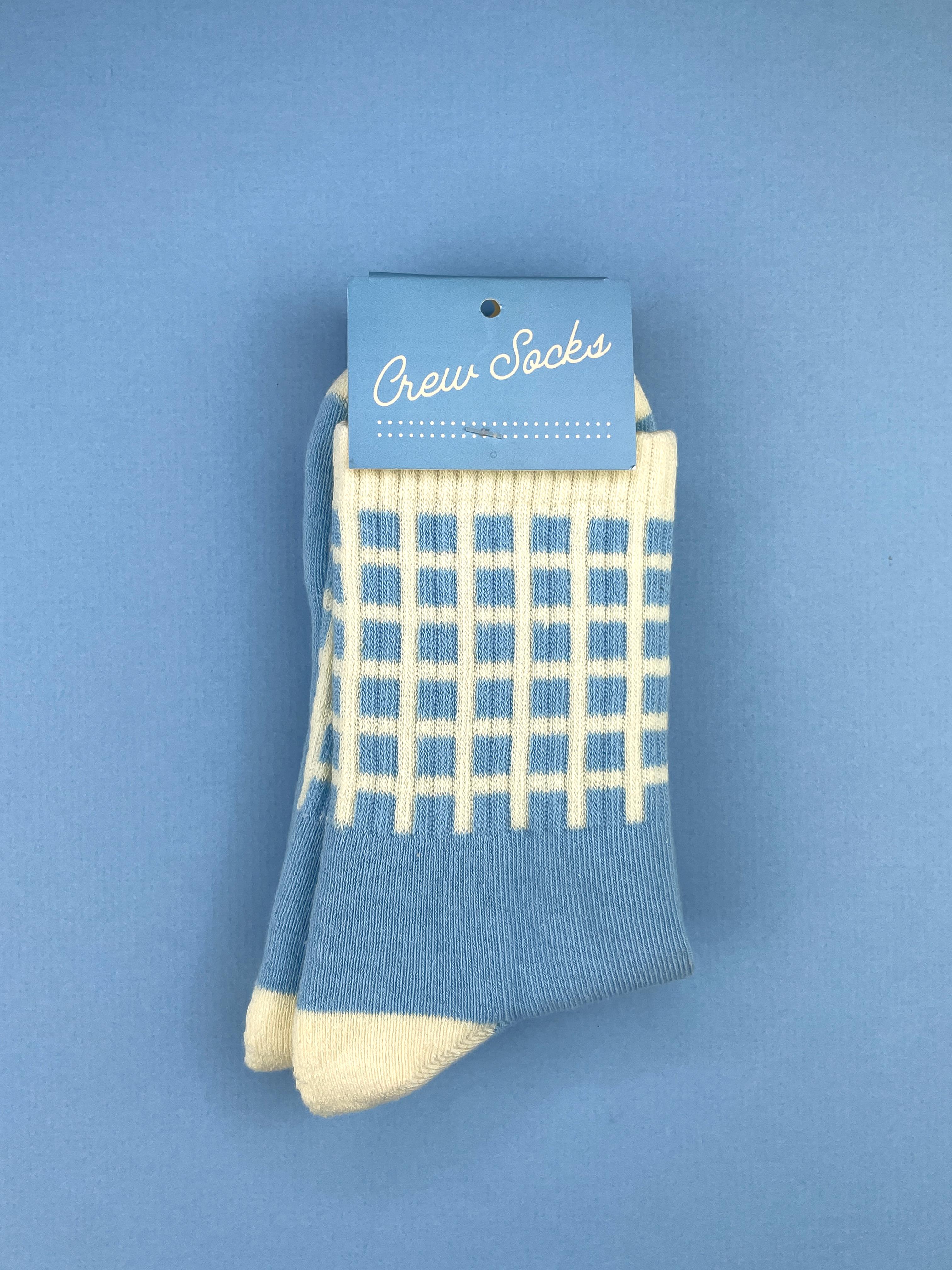 Sky Blue Gingham Unisex Ribbed Crew Socks - Image 2