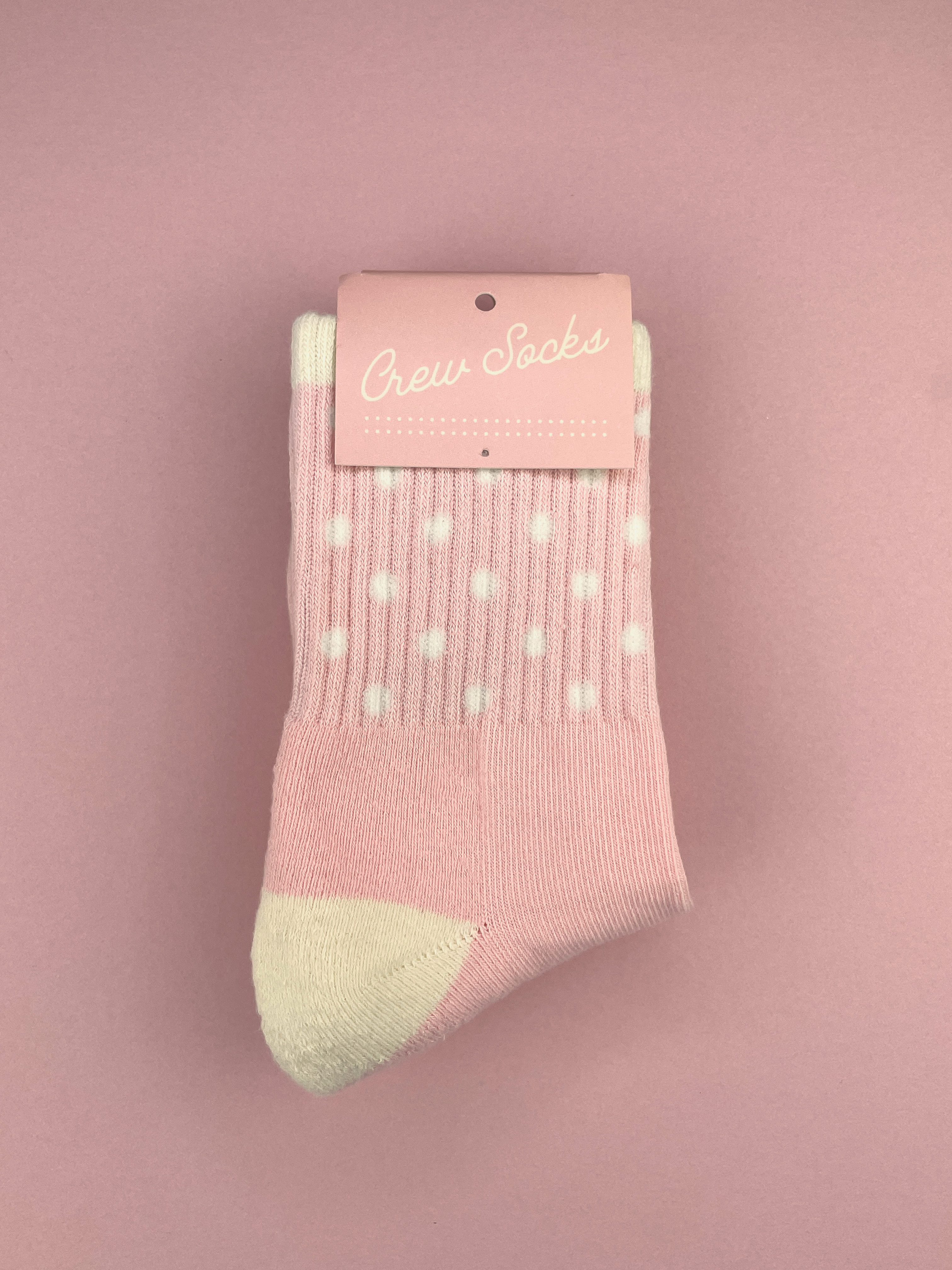 Pink and Cream Polka Dot Unisex Ribbed Crew Socks - Image 2